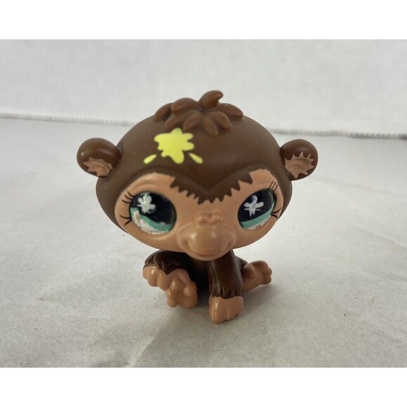Littlest Pet Shop LPS 663 Brown Monkey Chimp Green Eyes Yellow Paint Figure Toy - Picture 1 of 5